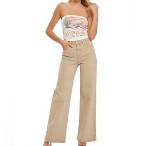 RISEN High Rise Tummy Control Wide Leg Jeans Womens Size 15/32 Khaki